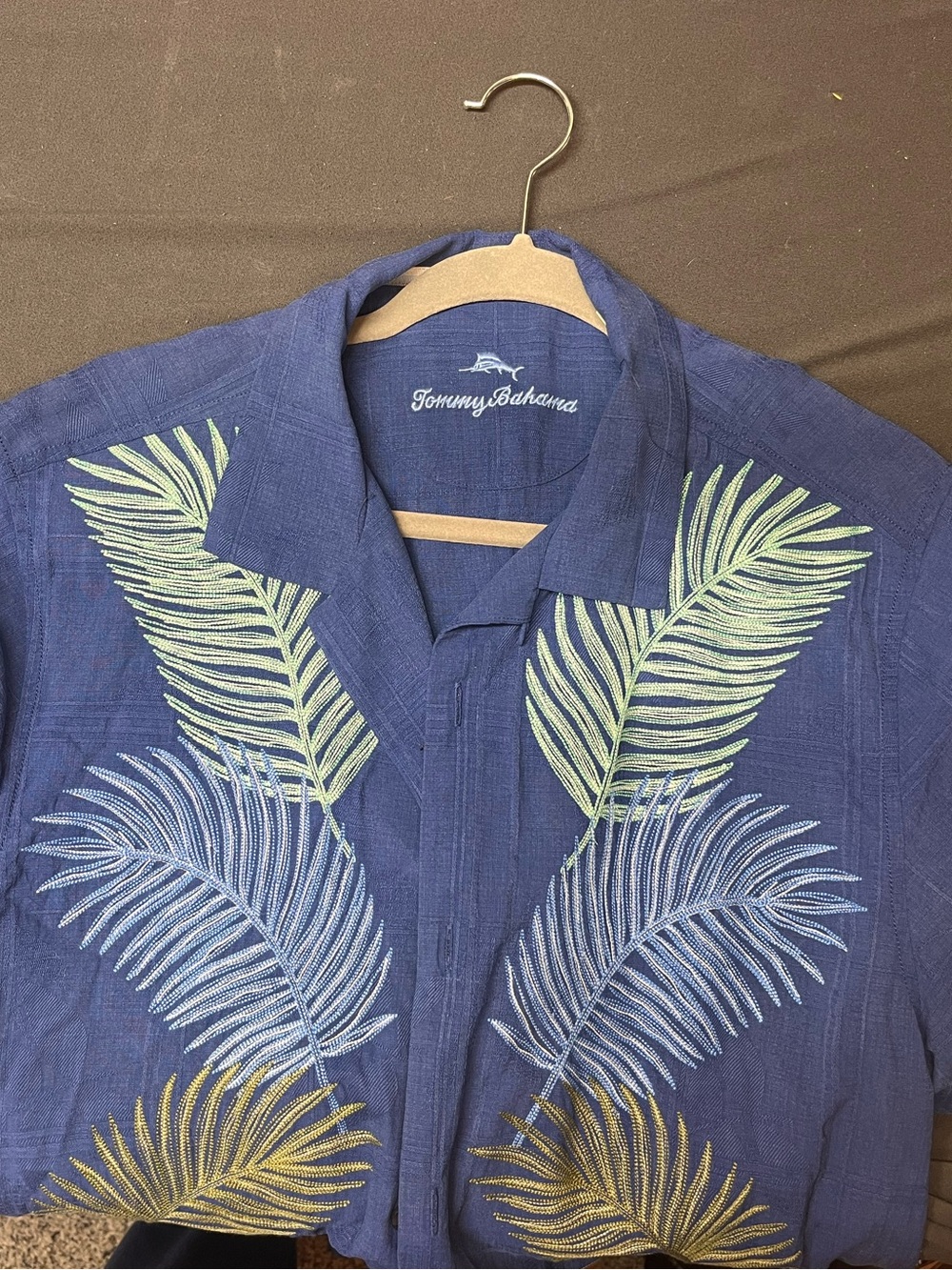 Tommy Bahama Navy Embroidered Palm-Leaf Camp Shirt Jacket